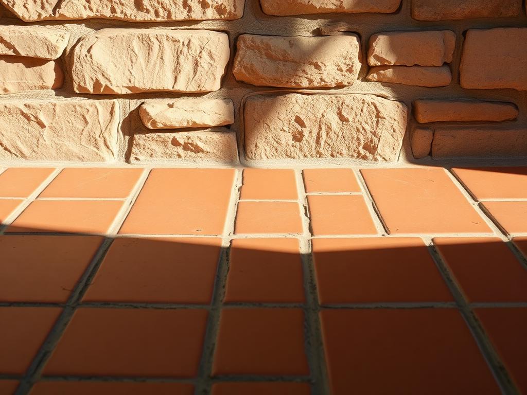 Handmade tiles against stone